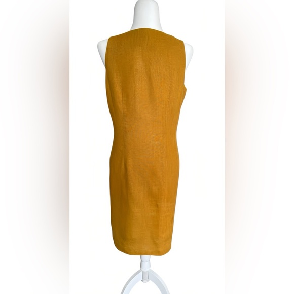 Sàke Vintage Mustard Yellow Linen Dress Sz 8 Lined Double-Breasted Sleeveless - Picture 2 of 8